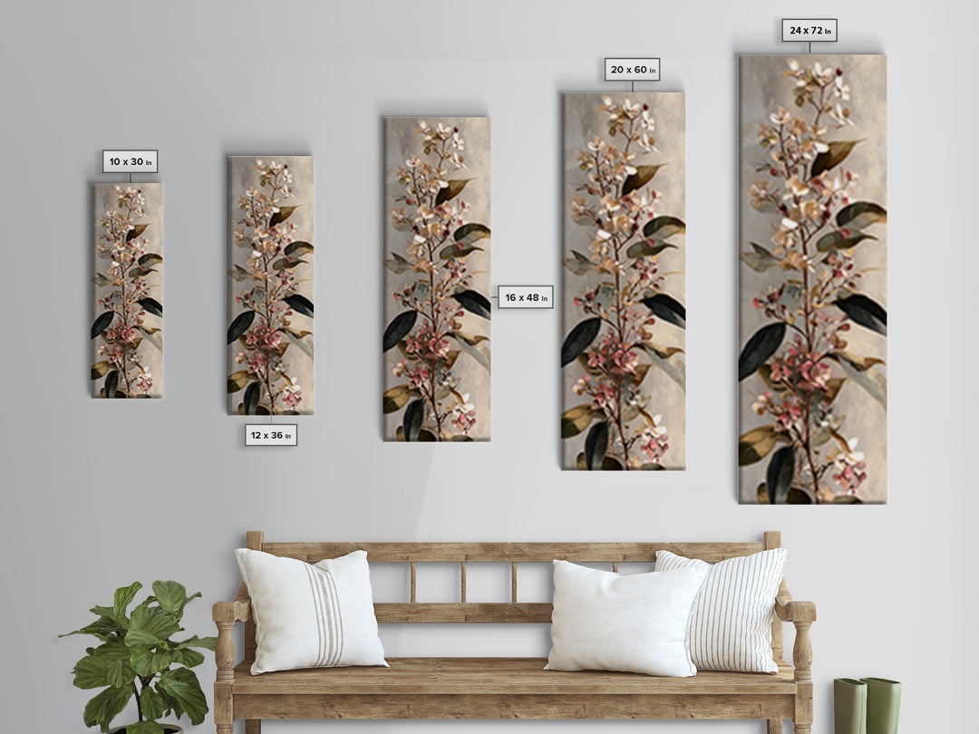 Soft Eucalyptus Branches Arranged Symmetrically Canvas Print, Above Bed Art, Neutral Decor, Bedroom Decor, Serenity, ABA-1x3-66