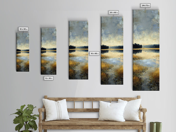 Calming Lake Reflection Framed Canvas Print, Above Bed Art, Japanese Wall Art, Bedroom Decor, Fine Art, Serenity, Neutral Decor, ABA-1x3-71