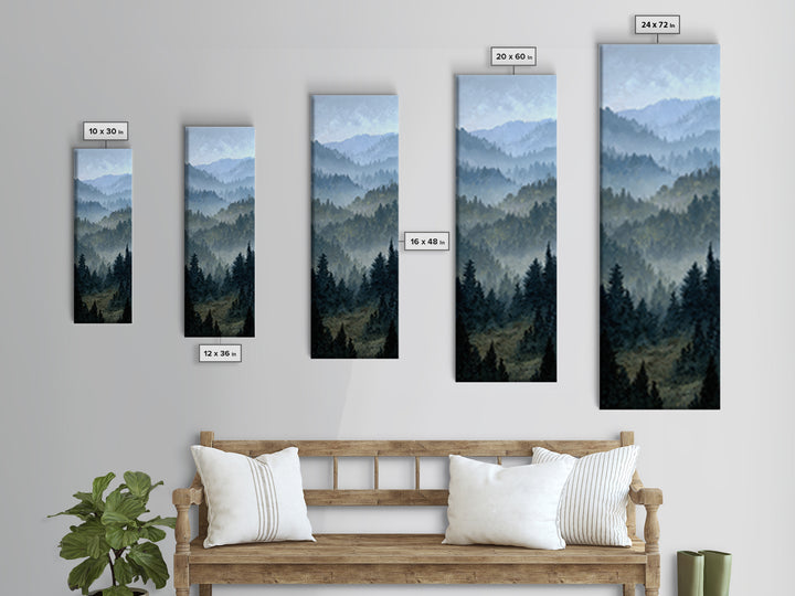 Quiet Forest Ridge Softened by Fog Framed Canvas Print, Above Bed Art, Bedroom Wall Decor, Bedroom Decor, Fine Art, Serenity, ABA-1x3-74