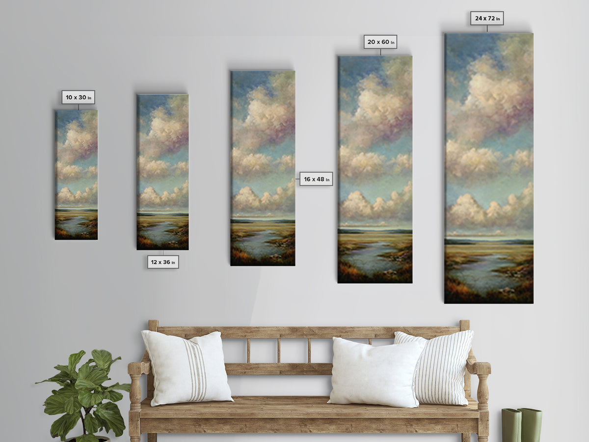 Tranquil Cloudscape with Blush Undertones Canvas Print, Above Bed Art, Japanese Wall Art, Bedroom Decor, Fine Art, Serenity, ABA-1x3-89