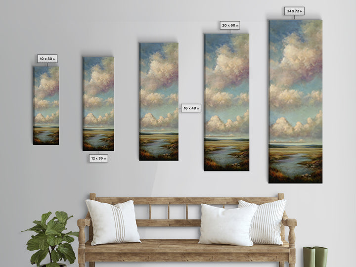 Tranquil Cloudscape with Blush Undertones Canvas Print, Above Bed Art, Japanese Wall Art, Bedroom Decor, Fine Art, Serenity, ABA-1x3-89