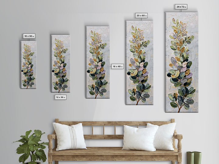 Soft Eucalyptus Branches Arranged Symmetrically Canvas Print, Above Bed Art, Art Print, Bedroom Decor, Watercolor Art, Serenity, ABA-1x3-90