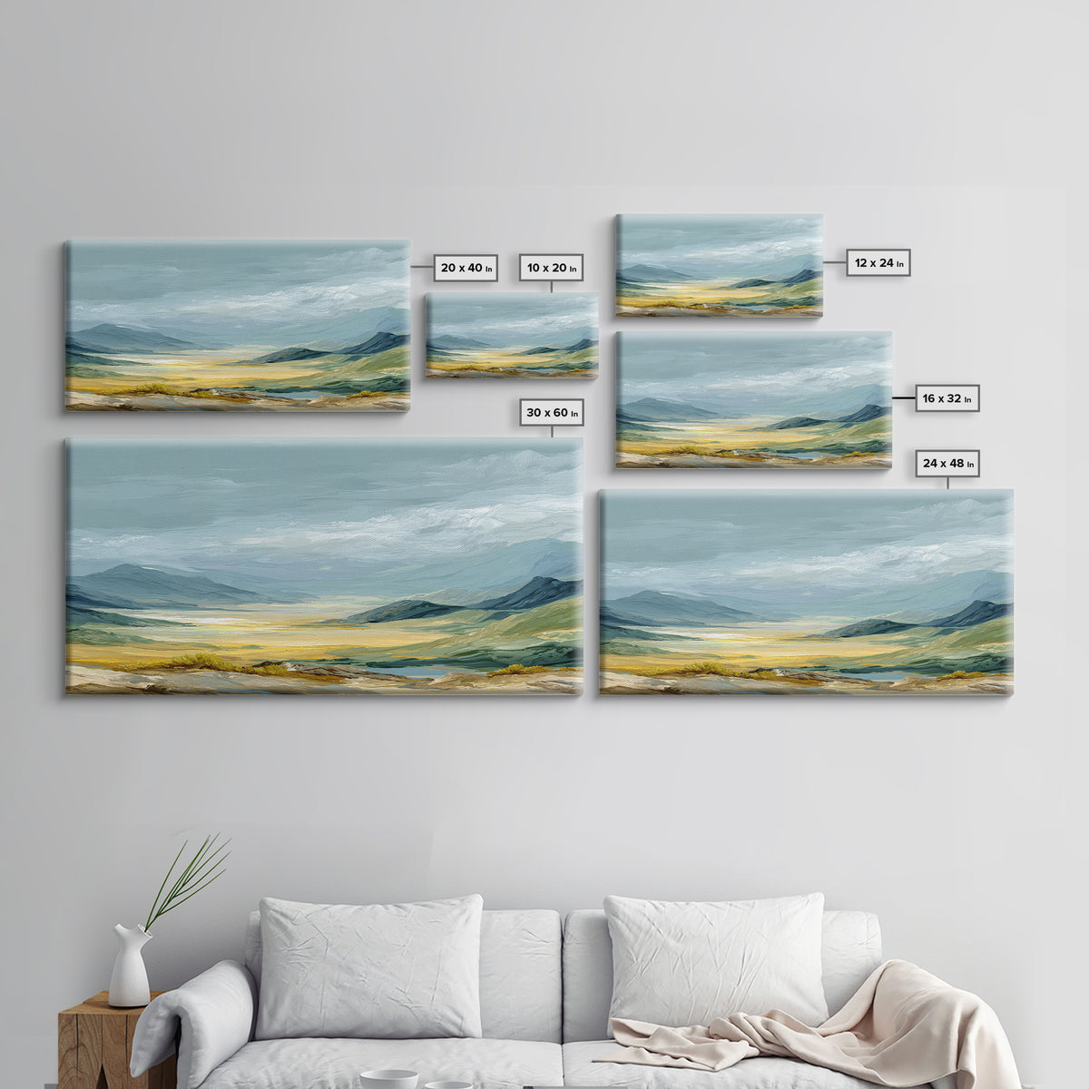 Soft Romantic Landscape Framed Canvas Print, Above Bed Art, Minimalist Decor, Bedroom Decor, Serenity, Textured Wall Art, ABA-2x1-13