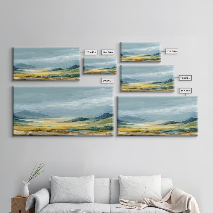 Soft Romantic Landscape Framed Canvas Print, Above Bed Art, Minimalist Decor, Bedroom Decor, Serenity, Textured Wall Art, ABA-2x1-13