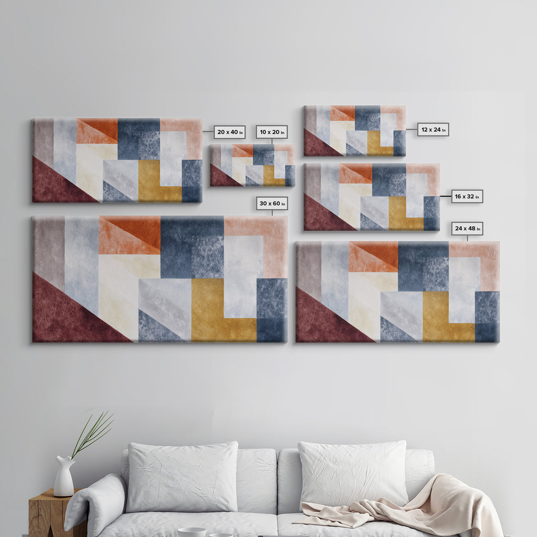 Abstract Sunrise Geometry Framed Canvas Print, Above Bed Art, Modern Decor, Bedroom Decor, Abstract Art, Serenity, ABA-2x1-16