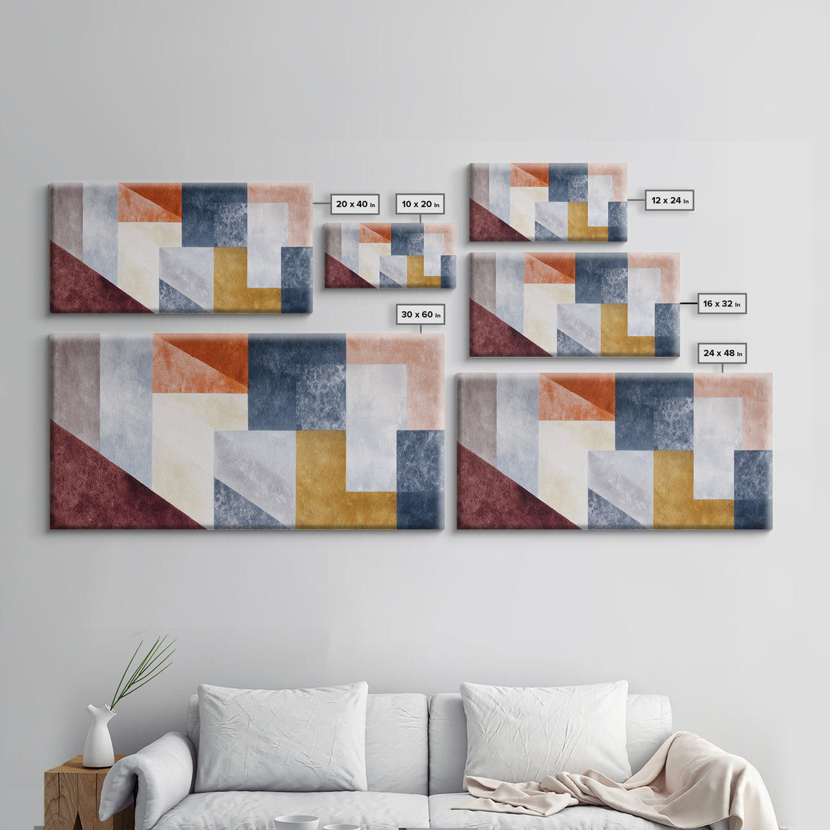 Abstract Sunrise Geometry Framed Canvas Print, Above Bed Art, Modern Decor, Bedroom Decor, Abstract Art, Serenity, ABA-2x1-16