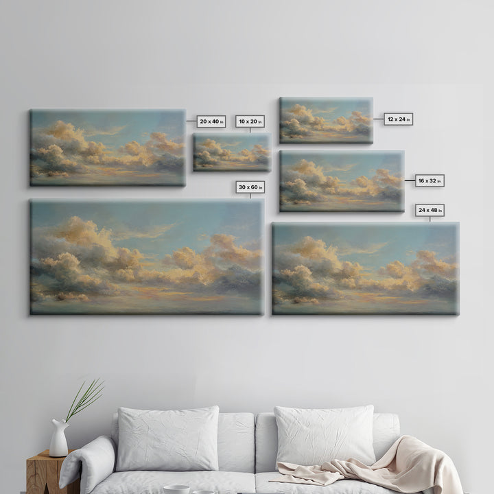 Tranquil Cloudscape with Blush Undertones Framed Canvas Print, Above Bed Art, Wall Decor, Bedroom Decor, Fine Art, Serenity, ABA-2x1-25