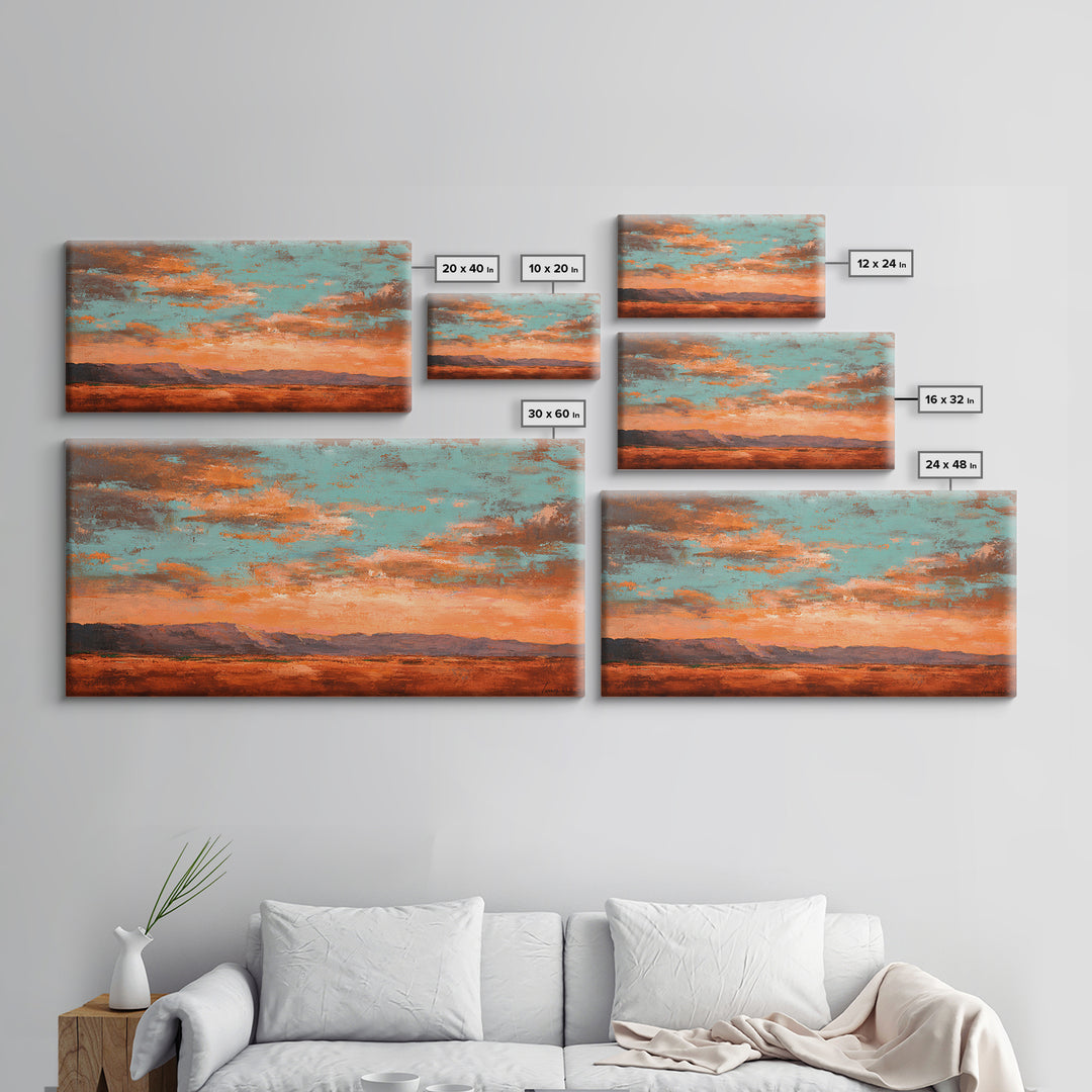 Dreamy Desert Sunset Framed Canvas Print, Above Bed Art, Bedroom Decor, Oil Painting, Serenity, Boho Decor, Western Decor, ABA-2x1-3