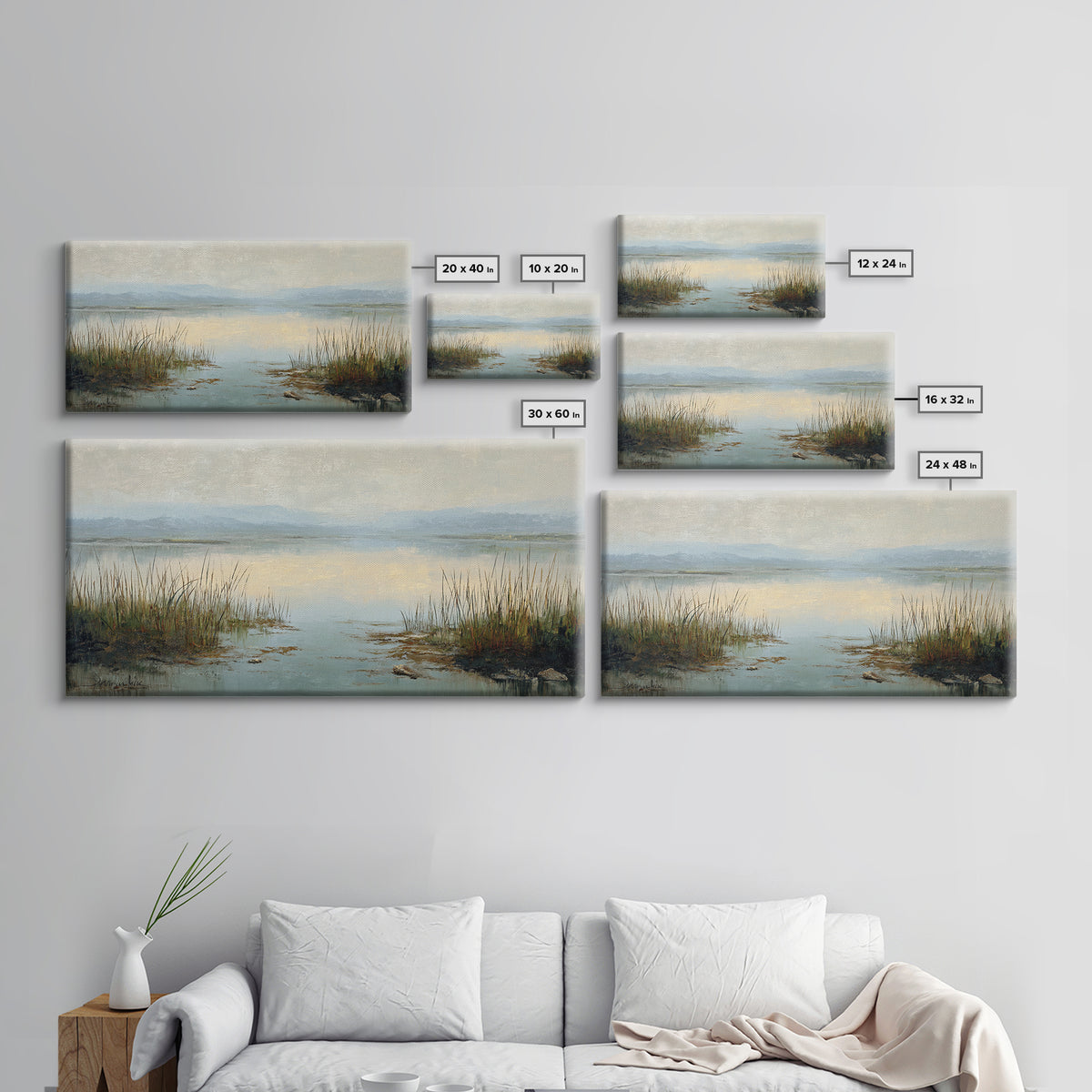 Calming Lake Reflection Canvas Print, Above Bed Art, Large Wall Art, Bedroom Decor, Watercolor Art, Serenity, Japanese Wall Art, ABA-2x1-31