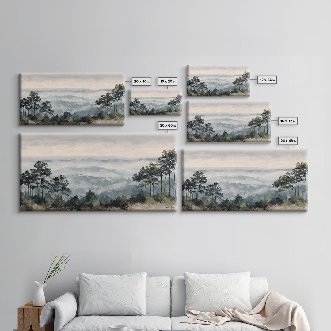 Quiet Forest Ridge Softened by Fog Framed Canvas Print, Above Bed Art, Art Print, Bedroom Decor, Fine Art, Serenity, Dorm Decor, ABA-2x1-34