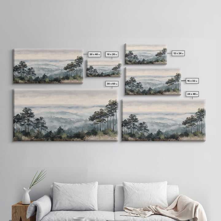 Quiet Forest Ridge Softened by Fog Framed Canvas Print, Above Bed Art, Art Print, Bedroom Decor, Fine Art, Serenity, Dorm Decor, ABA-2x1-34