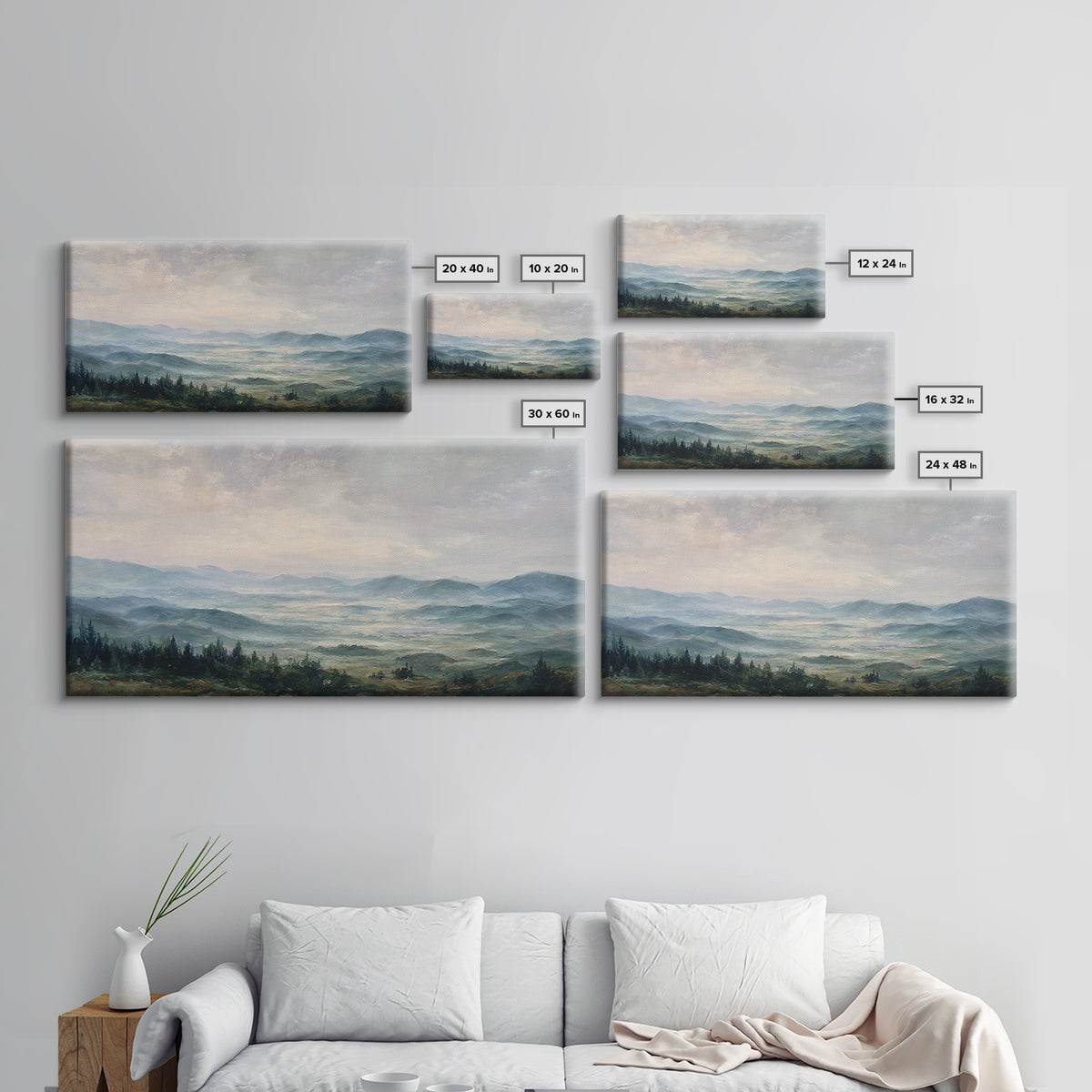 Soft Romantic Landscape Framed Canvas Print, Above Bed Art, Minimalist Decor, Bedroom Decor, Serenity, Textured Wall Art, ABA-2x1-37