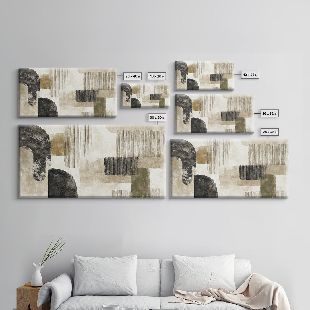 Japandi Ink Shapes Framed Canvas Print, Above Bed Art, Modern Decor, Bedroom Decor, Abstract Art, Serenity, Digital Prints, ABA-2x1-38