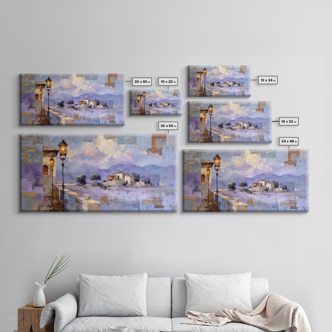 Oversized Lavender Field Canvas Print, Above Bed Art, Bedroom Decor, Oil Painting, Serenity, Whimsical Decor, ABA-2x1-39
