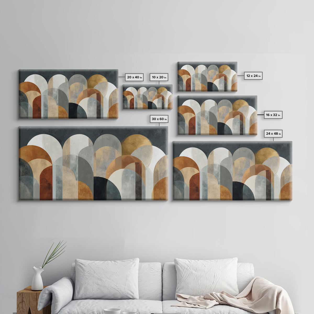 Neutral Abstract Arches Canvas Print, Above Bed Art, Digital Art, Bedroom Decor, Abstract Art, Serenity, Living Room Decor, ABA-2x1-48