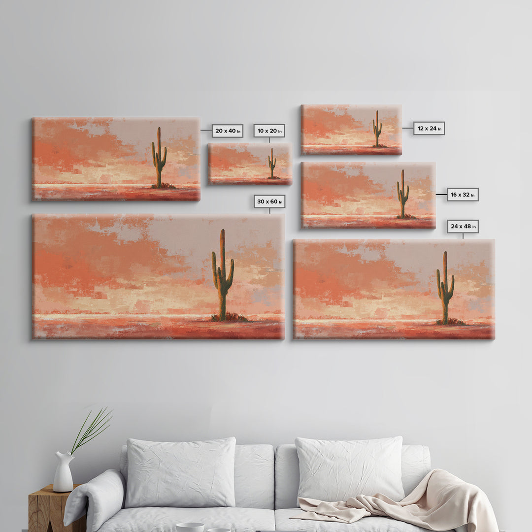 Dreamy Desert Sunset Framed Canvas Print, Above Bed Art, Bedroom Decor, Watercolor Art, Serenity, Living Room Wall Art, ABA-2x1-51
