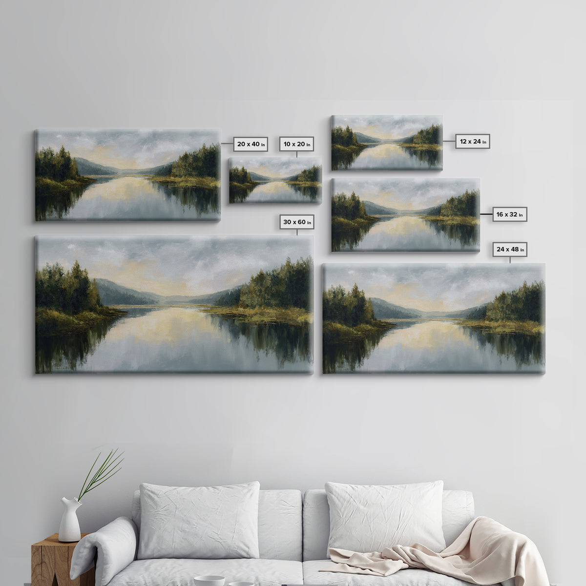 Calming Lake Reflection Framed Canvas Print, Above Bed Art, Apartment Decor, Bedroom Decor, Serenity, Photography Prints, ABA-2x1-55