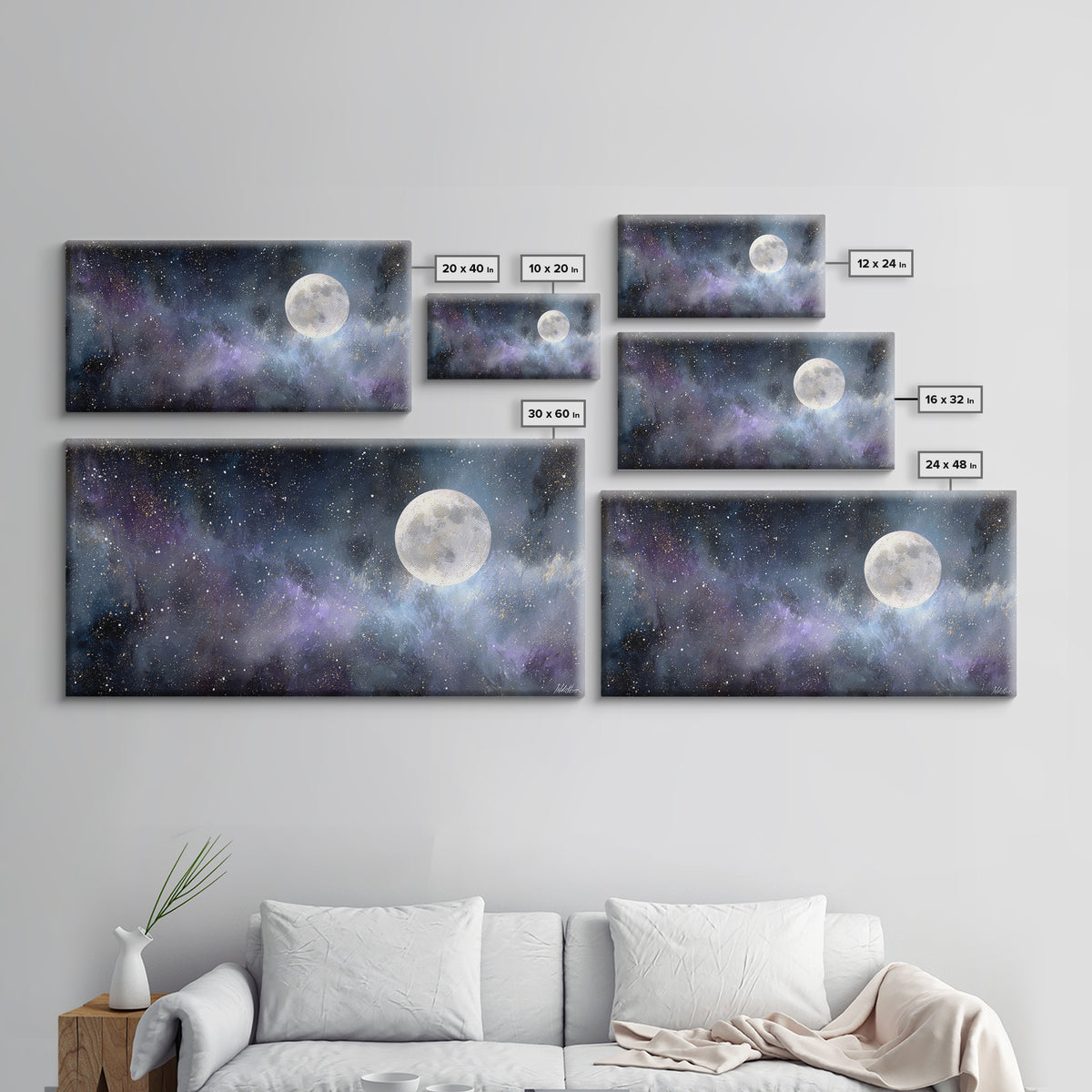Subtle Celestial Scene Canvas Print, Above Bed Art, Digital Art, Bedroom Decor, Fine Art, Serenity, Living Room Decor, ABA-2x1-57