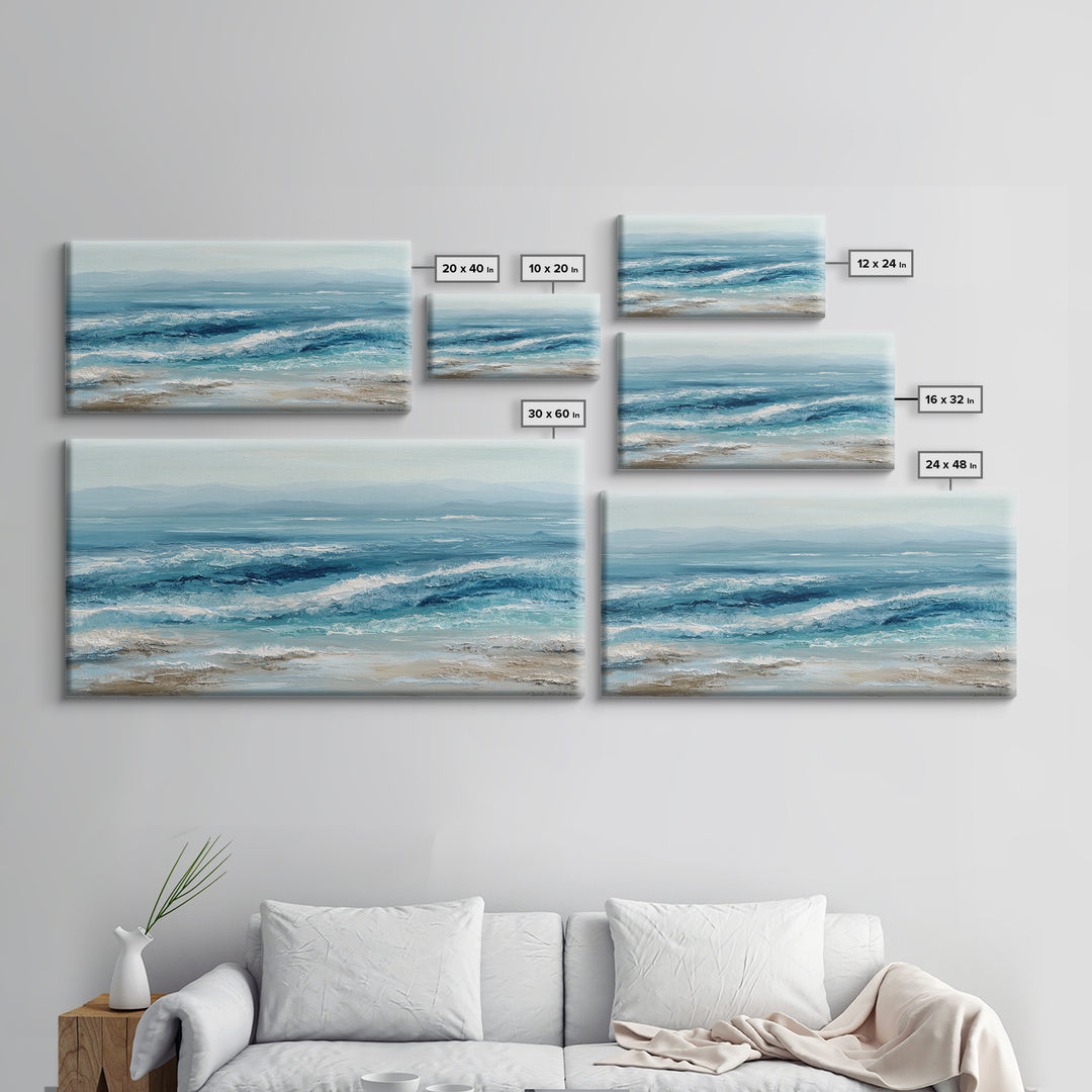 Serene Ocean Tide Seen from Above Framed Canvas Print, Above Bed Art, Wall Art Prints, Bedroom Decor, Fine Art, Serenity, ABA-2x1-65