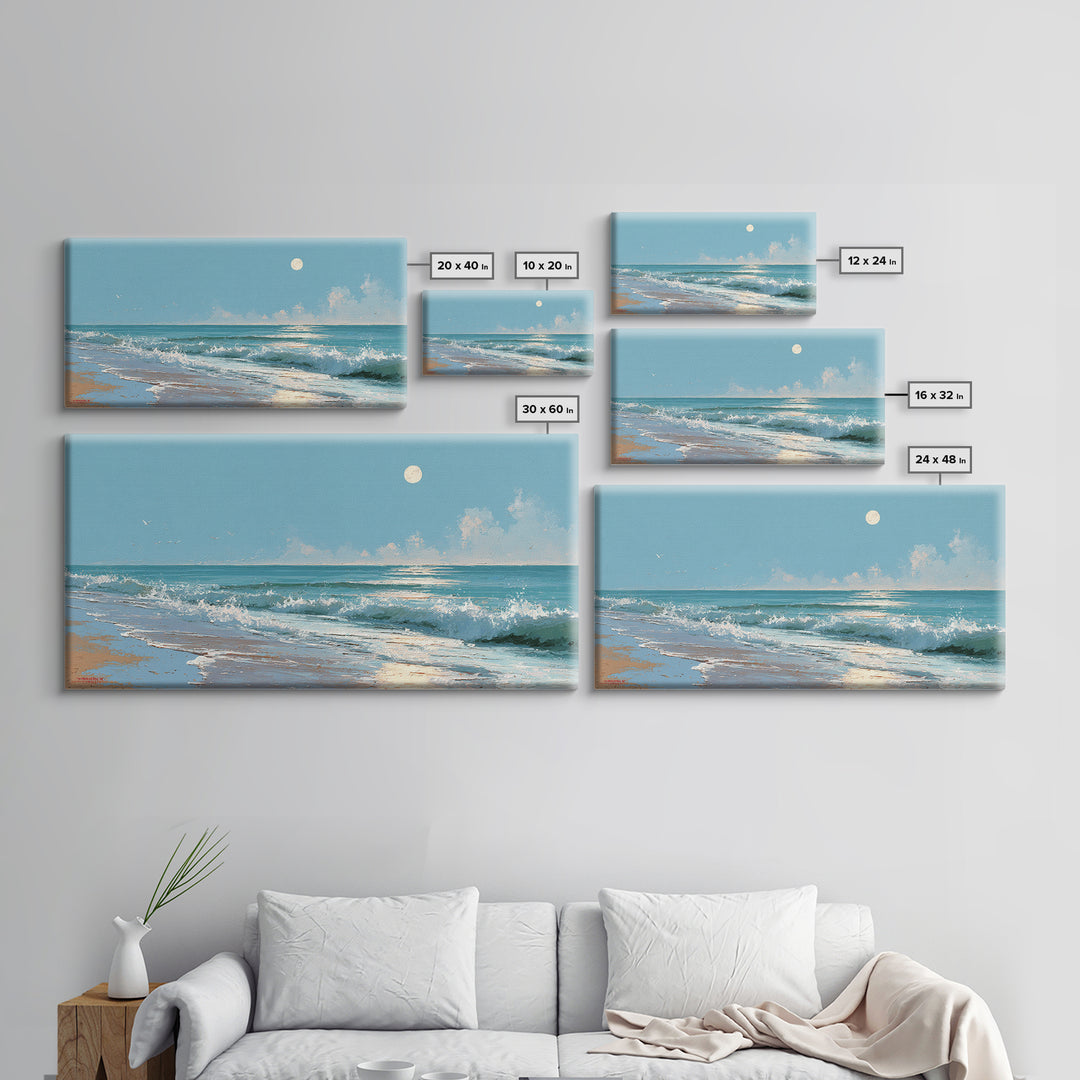 Quiet Moon over a Calm Ocean Horizon Canvas Print, Above Bed Art, Boho Decor, Bedroom Decor, Serenity, Statement Artwork, ABA-2x1-71
