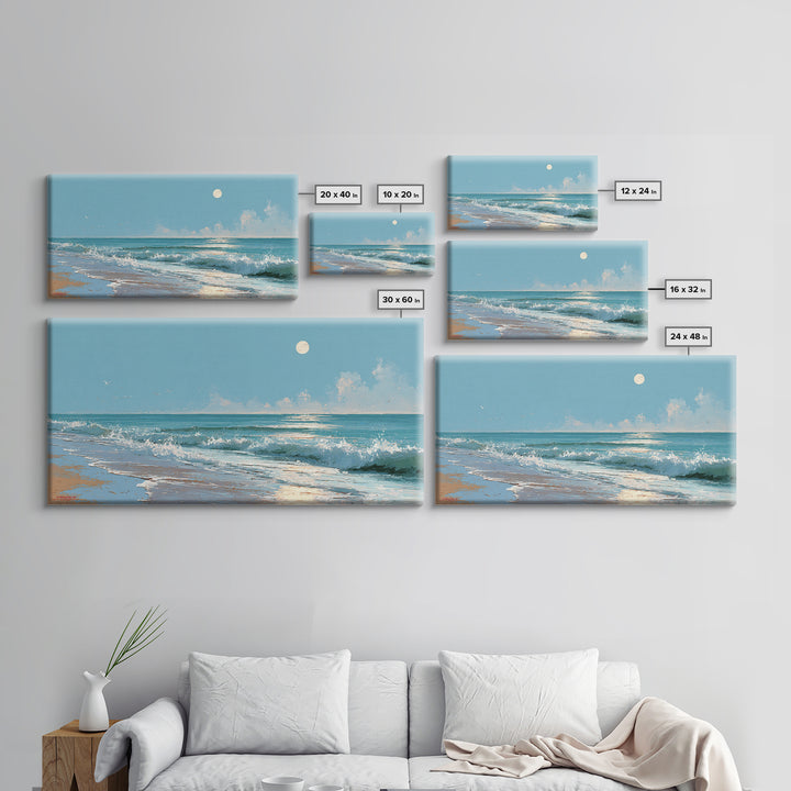 Quiet Moon over a Calm Ocean Horizon Canvas Print, Above Bed Art, Boho Decor, Bedroom Decor, Serenity, Statement Artwork, ABA-2x1-71