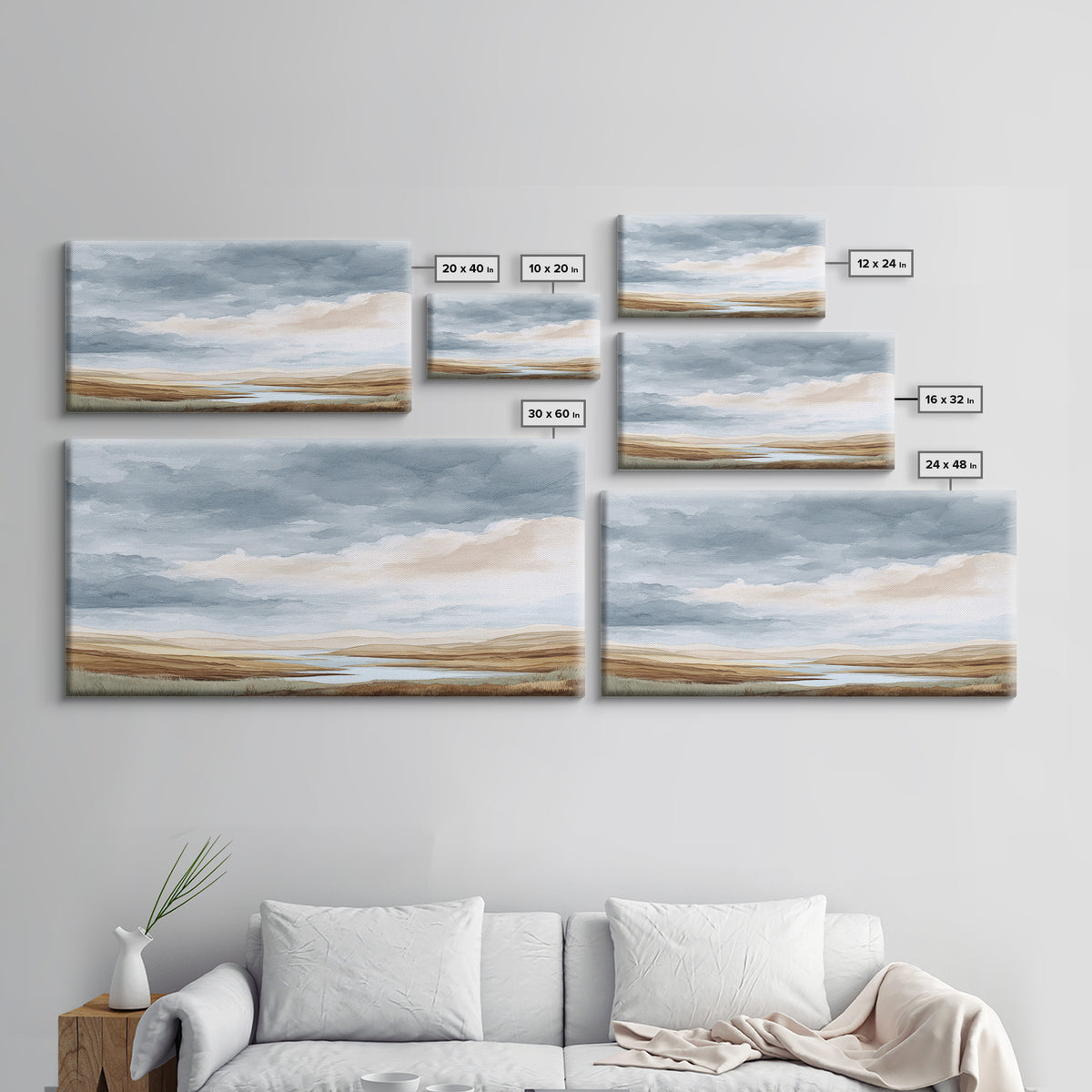 Tranquil Cloudscape with Blush Undertones Canvas Print, Above Bed Art, Dorm Decor, Bedroom Decor, Fine Art, Serenity, ABA-2x1-73