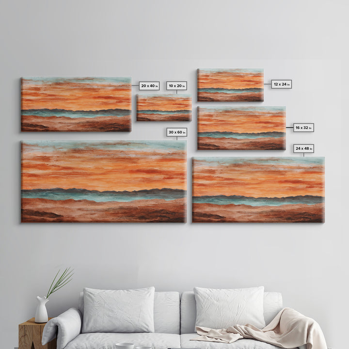 Dreamy Desert Sunset Framed Canvas Print, Above Bed Art, Statement Artwork, Bedroom Decor, Fine Art, Serenity, ABA-2x1-75