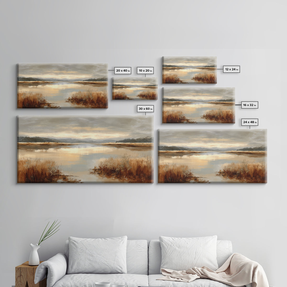 Calming Lake Reflection Framed Canvas Print, Above Bed Art, Living Room Wall Art, Bedroom Decor, Serenity, Luxury Decor, ABA-2x1-79