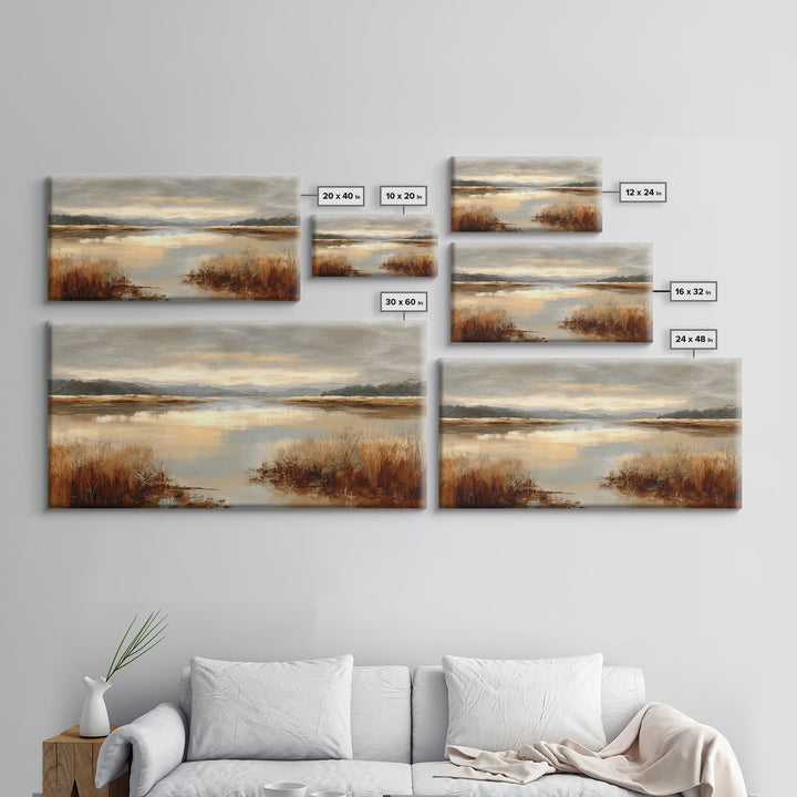 Calming Lake Reflection Framed Canvas Print, Above Bed Art, Living Room Wall Art, Bedroom Decor, Serenity, Luxury Decor, ABA-2x1-79