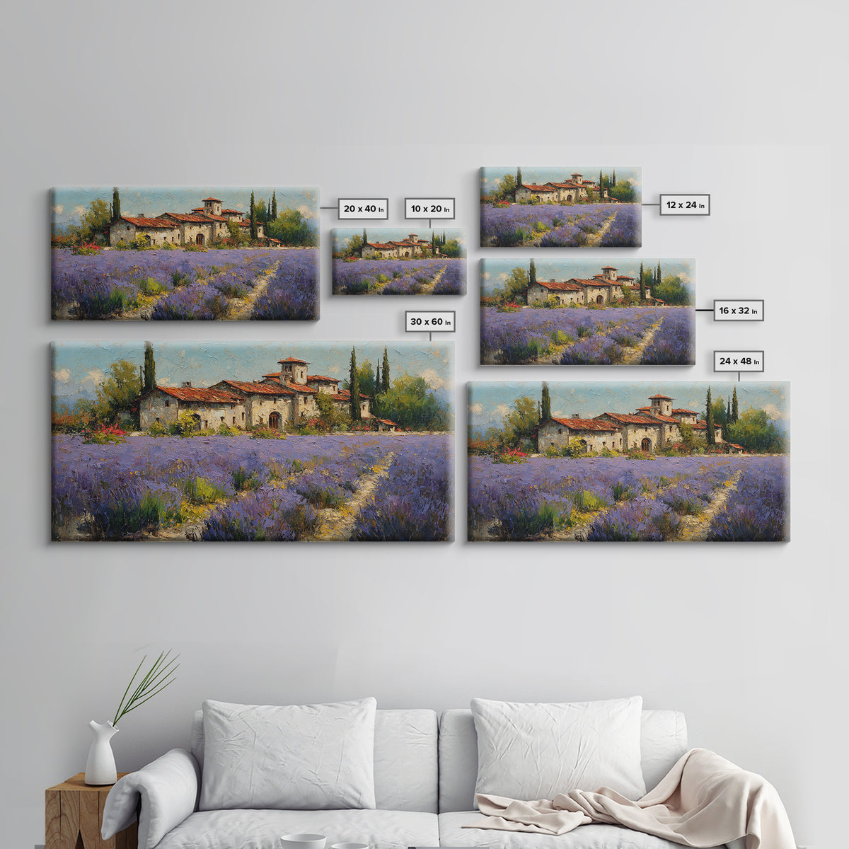 Oversized Lavender Field Framed Canvas Print, Above Bed Art, Sage Green Wall Art, Bedroom Decor, Serenity, Modern Decor, ABA-2x1-87