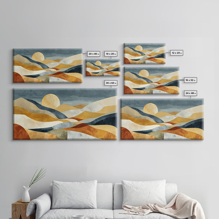 Abstract Sunrise Geometry Framed Canvas Print, Above Bed Art, Bedroom Decor, Abstract Art, Serenity, Living Room Wall Art, ABA-2x1-88