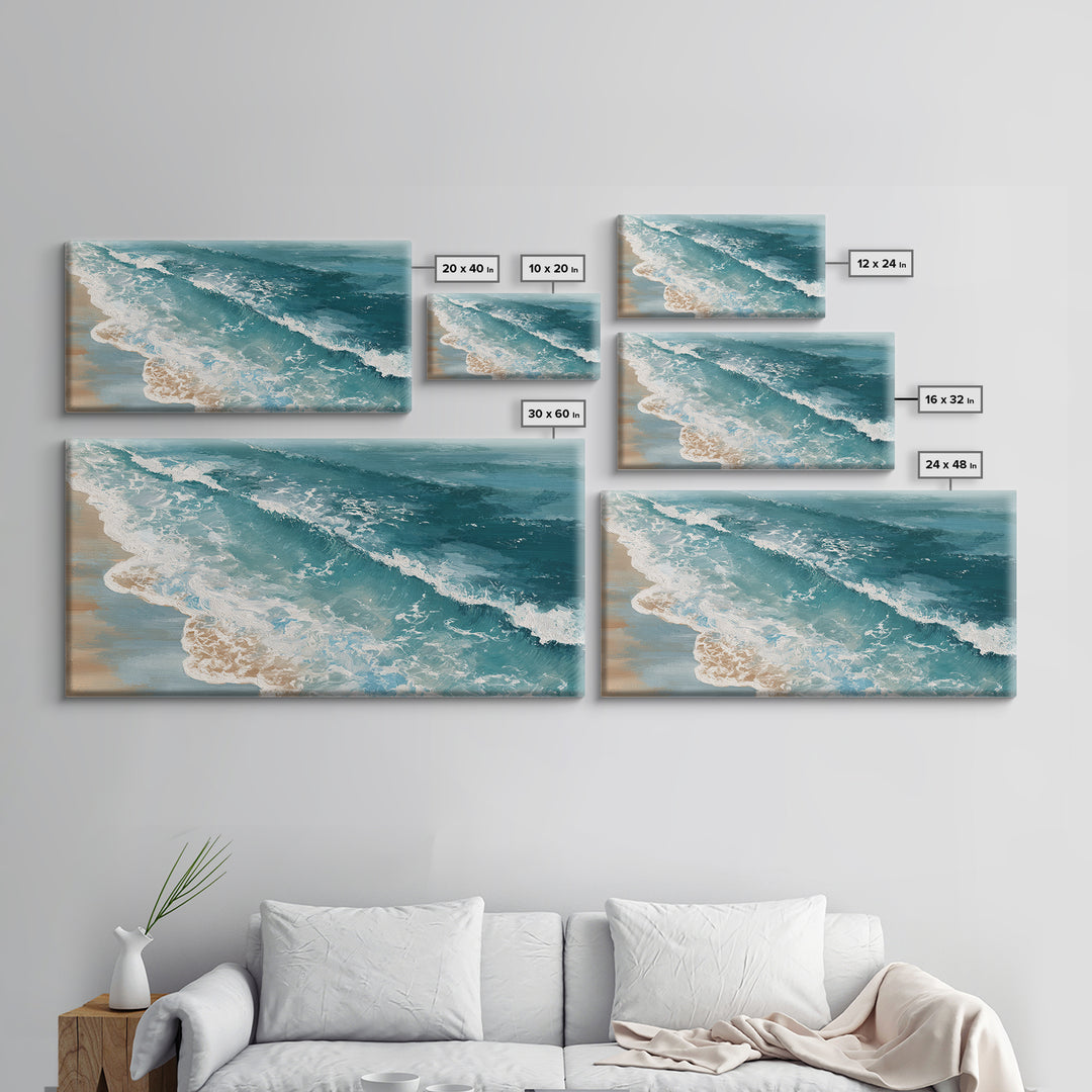 Serene Ocean Tide Seen from Above Canvas Print, Above Bed Art, Bedroom Decor, Oil Painting, Serenity, Boho Decor, Western Decor, ABA-2x1-89