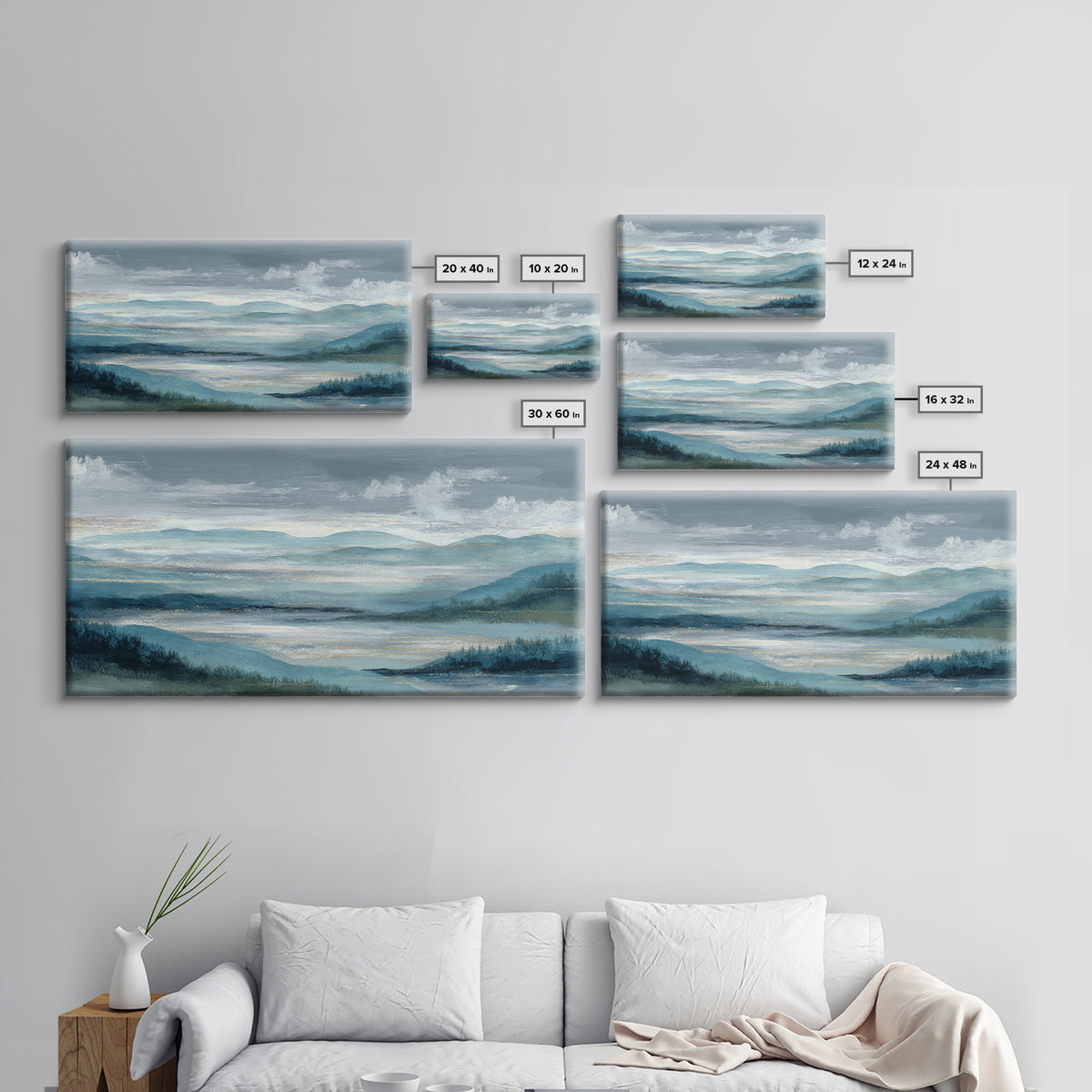 Soft Alpine Horizon Framed Canvas Print, Above Bed Art, Apartment Decor, Bedroom Decor, Fine Art, Serenity, Photography Prints, ABA-2x1-92