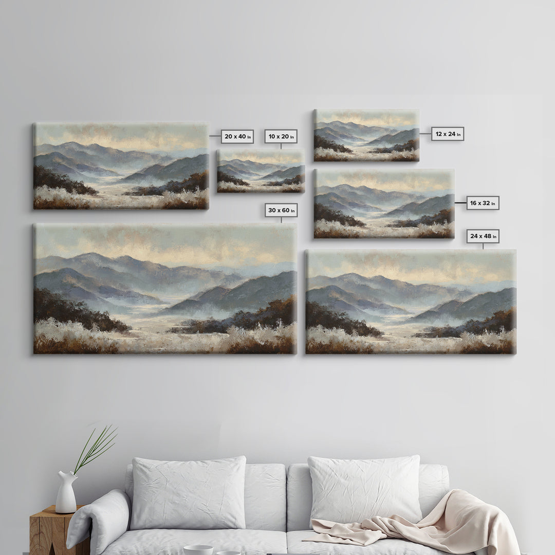 Panoramic Misty Mountain Landscape Canvas Print, Above Bed Art, Textured Wall Art, Bedroom Decor, Fine Art, Serenity, ABA-2x1-93