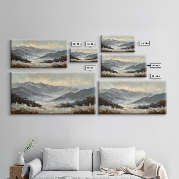 Panoramic Misty Mountain Landscape Canvas Print, Above Bed Art, Textured Wall Art, Bedroom Decor, Fine Art, Serenity, ABA-2x1-93