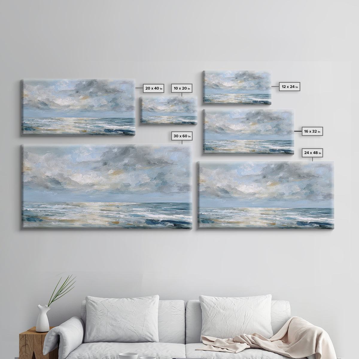 Quiet Moon over a Calm Ocean Horizon Framed Canvas Print, Above Bed Art, Bedroom Wall Decor, Bedroom Decor, Oil Painting, ABA-2x1-95