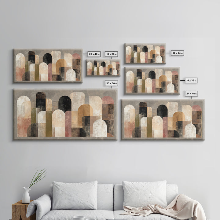 Neutral Abstract Arches Framed Canvas Print, Above Bed Art, Japanese Wall Art, Bedroom Decor, Fine Art, Serenity, Neutral Decor, ABA-2x1-96