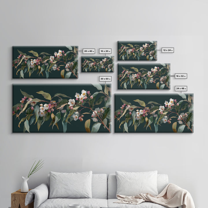 Soft Eucalyptus Branches Arranged Symmetrically Canvas Print, Above Bed Art, Bedroom Decor, Watercolor Art, Serenity, ABA-2x1-98