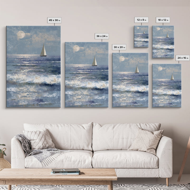 Quiet Moon over a Calm Ocean Horizon Canvas Print, Above Bed Art, Above Bed Decor, Bedroom Decor, Fine Art, Serenity, ABA-2x3-11