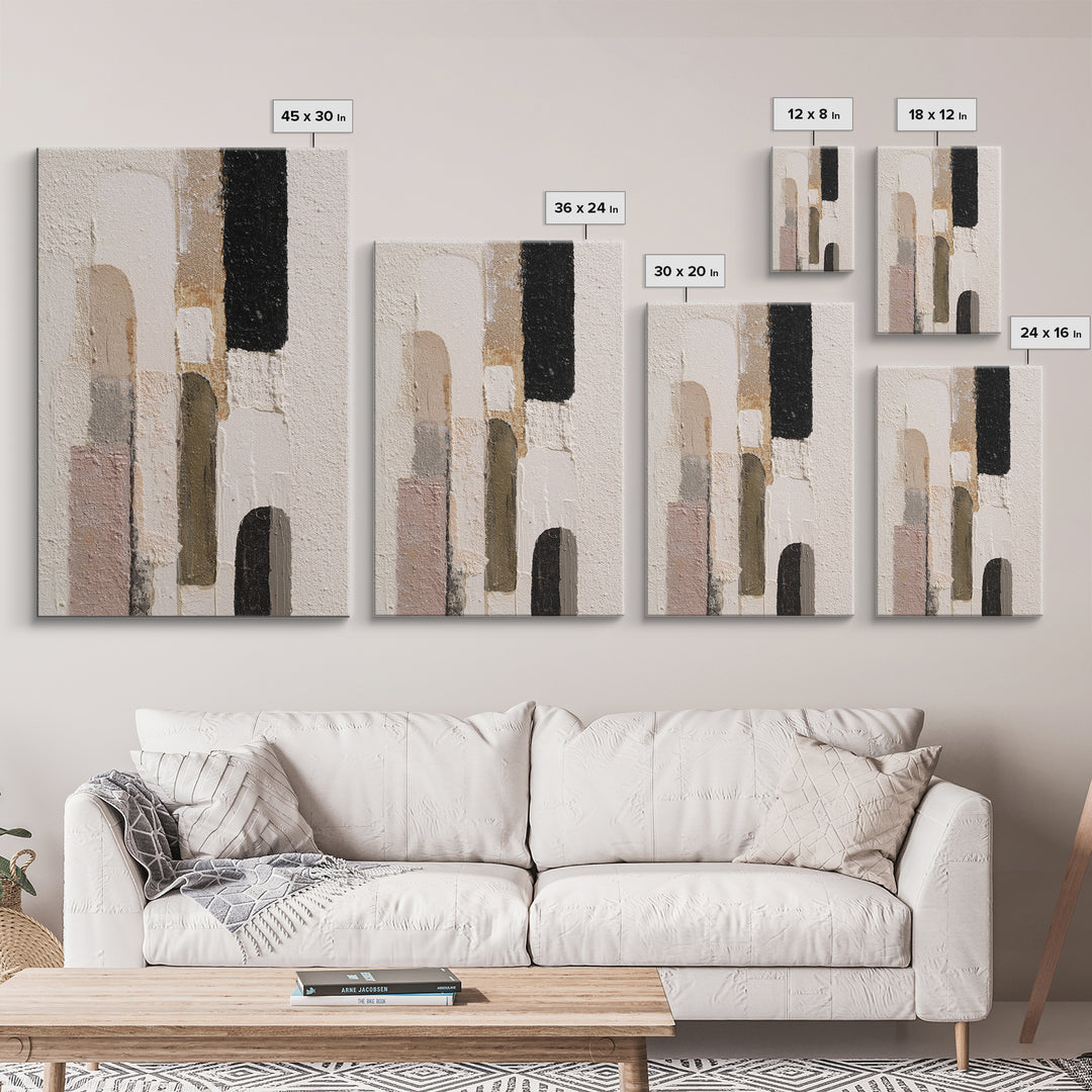 Neutral Abstract Arches Framed Canvas Print, Above Bed Art, Minimalist Decor, Bedroom Decor, Serenity, Textured Wall Art, ABA-2x3-12