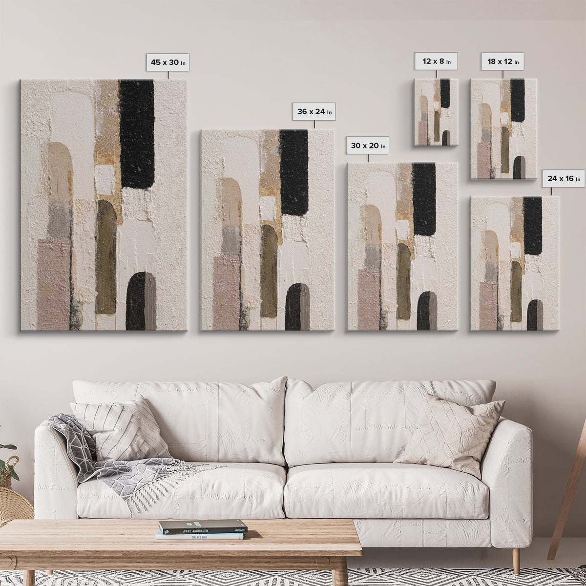 Neutral Abstract Arches Framed Canvas Print, Above Bed Art, Minimalist Decor, Bedroom Decor, Serenity, Textured Wall Art, ABA-2x3-12