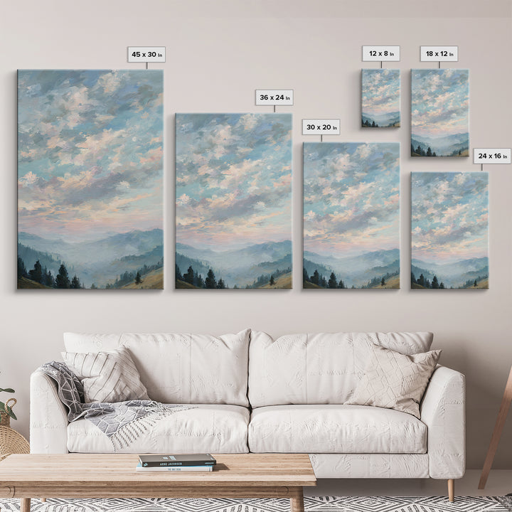 Tranquil Cloudscape with Blush Undertones Framed Canvas Print, Above Bed Art, Digital Art, Bedroom Decor, Fine Art, Serenity, ABA-2x3-13