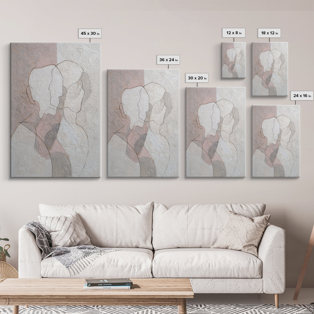 Minimal Two Figure Line Drawing Canvas Print, Above Bed Art, Boho Wall Decor, Bedroom Decor, Fine Art, Serenity, Fine Art Print, ABA-2x3-16