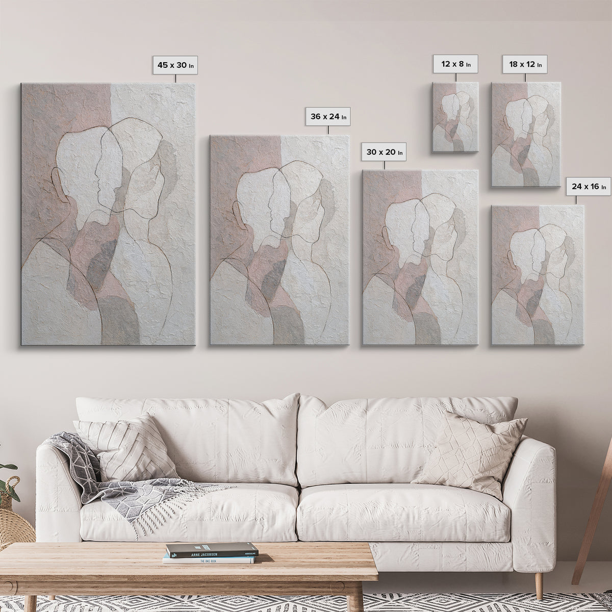 Minimal Two Figure Line Drawing Canvas Print, Above Bed Art, Boho Wall Decor, Bedroom Decor, Fine Art, Serenity, Fine Art Print, ABA-2x3-16