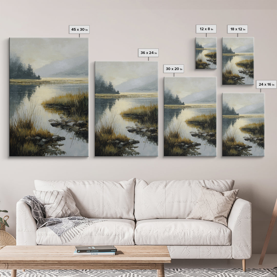 Calming Lake Reflection Framed Canvas Print, Above Bed Art, Gallery Decor, Bedroom Decor, Fine Art, Serenity, Wall Art, ABA-2x3-19