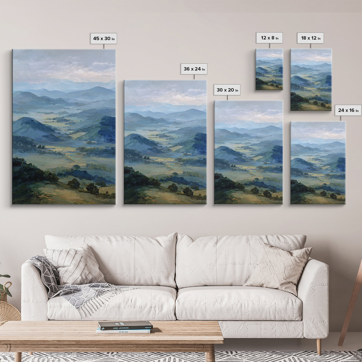 Soft Romantic Landscape Framed Canvas Print, Above Bed Art, Wall Art, Bedroom Decor, Oil Painting, Serenity, Digital Print, ABA-2x3-25