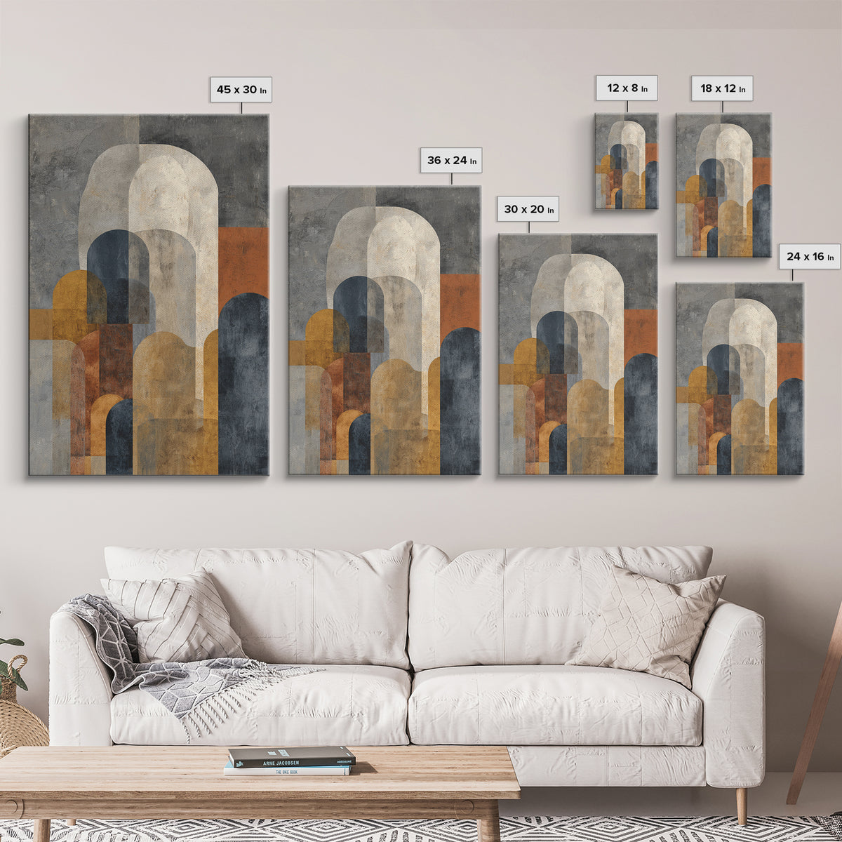 Neutral Abstract Arches Framed Canvas Print, Above Bed Art, Sage Green Wall Art, Bedroom Decor, Abstract Art, Serenity, ABA-2x3-36