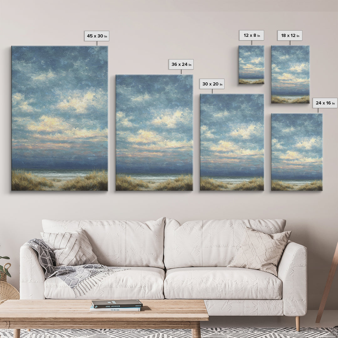 Tranquil Cloudscape with Blush Undertones Framed Canvas Print, Above Bed Art, Digital Art, Bedroom Decor, Fine Art, Serenity, ABA-2x3-37
