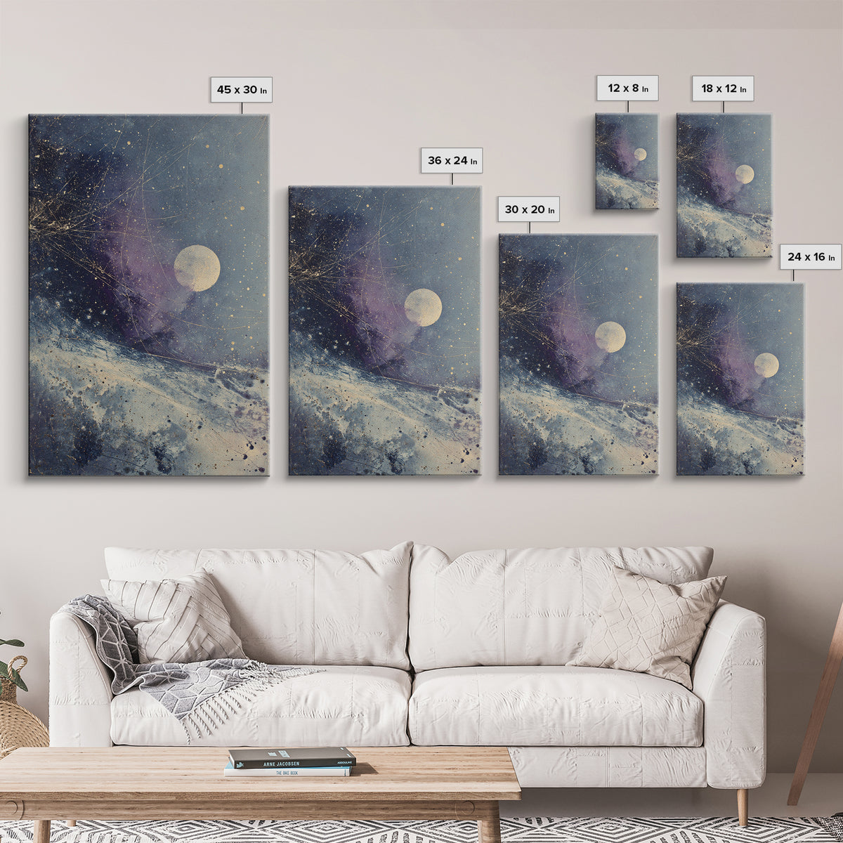 Subtle Celestial Scene Canvas Print, Above Bed Art, Wall Art Prints, Bedroom Decor, Fine Art, Serenity, Boho Wall Art, ABA-2x3-45