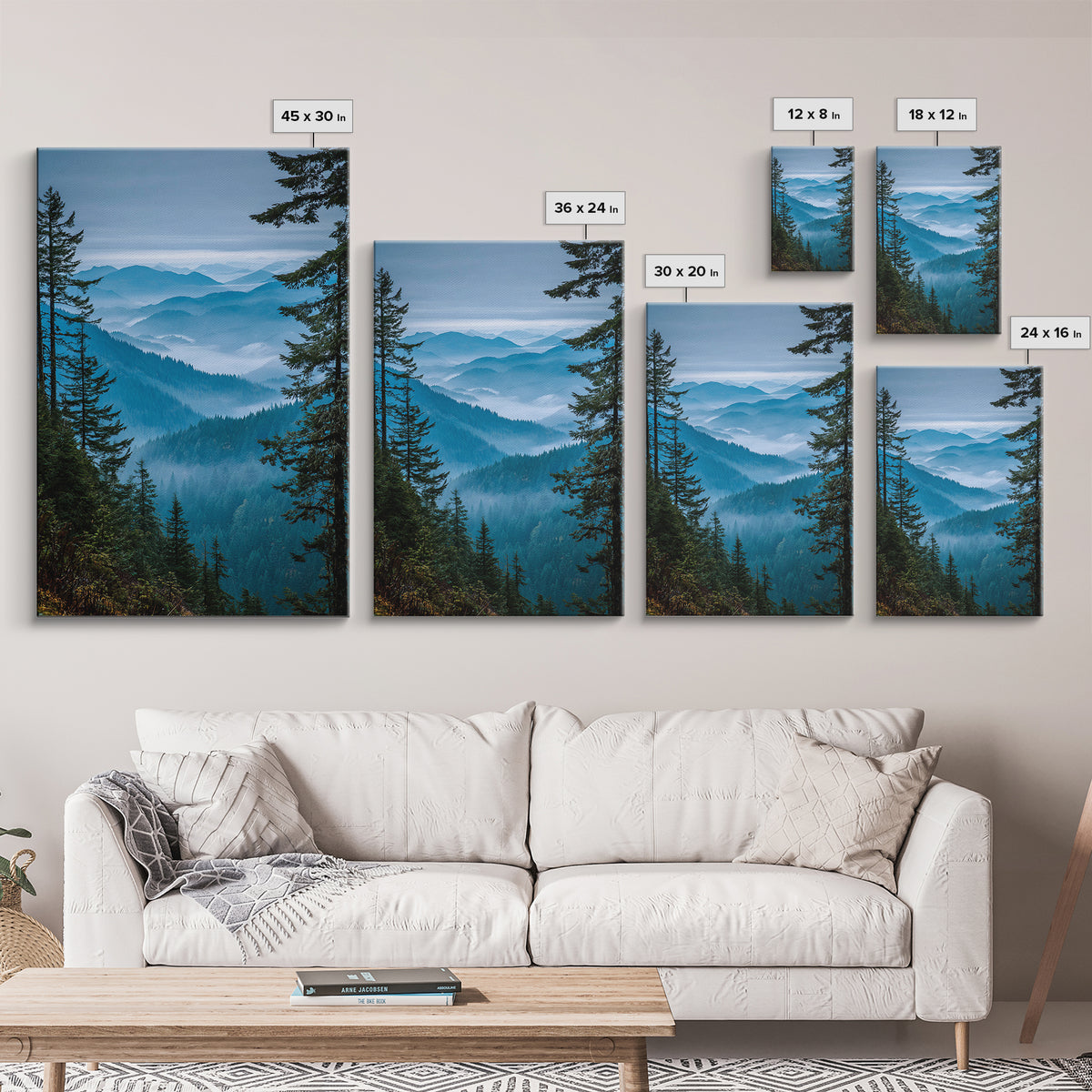 Quiet Forest Ridge Softened by Fog Framed Canvas Print, Above Bed Art, Textured Painting, Bedroom Decor, Fine Art, Serenity, ABA-2x3-46
